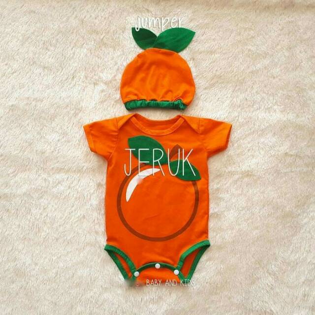 Baju bayi karakter jeruk spiderman jumper bayi set topi, jumper karakter bayi termurah