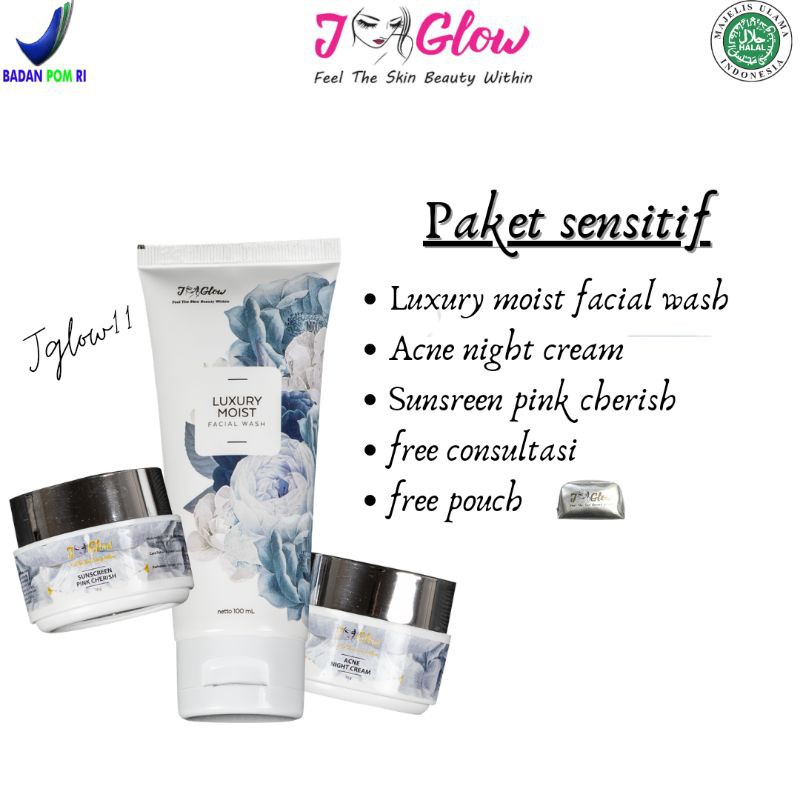 SKINCARE JGLOW PAKET SENSITIF /PEMUTIH WAJAH/KECANTIKAN/PERAWWTAN WAJAH/BPOM