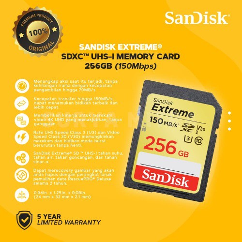 Sandisk SDHC / SDXC Extreme 256GB 150 MB/s