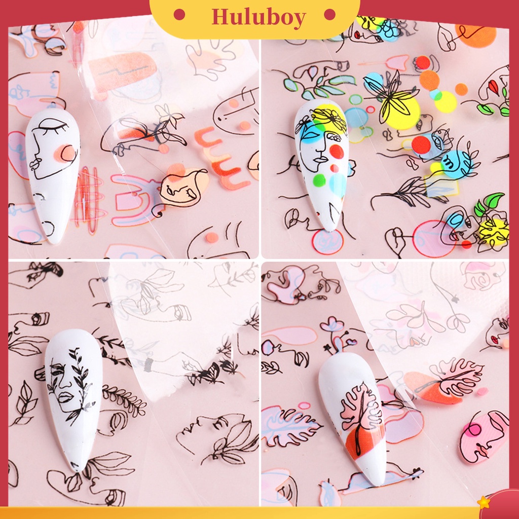 Huluboy Huluboy♡ 10 Pcs Stiker Kuku Motif Garis Geometris Aneka Warna Untuk Salon