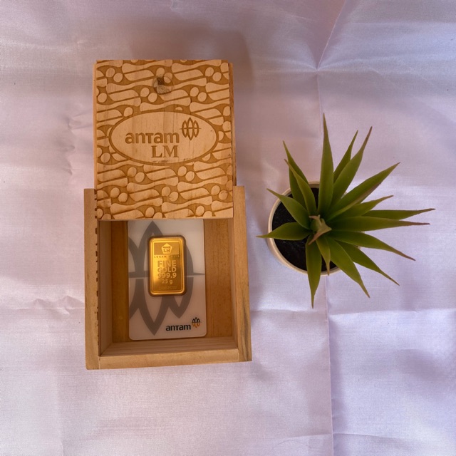 Kotak Perhiasan Emas LM dan Dinar Pine Wood
