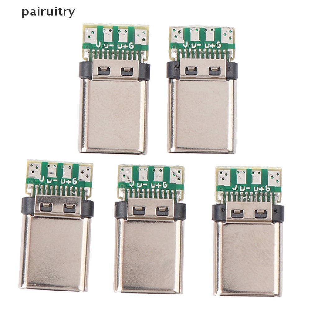 Prt 5Pcs Soket Konektor Plug Solder USB 3.1 Tipe C Male DIY Untuk PC Board PRT