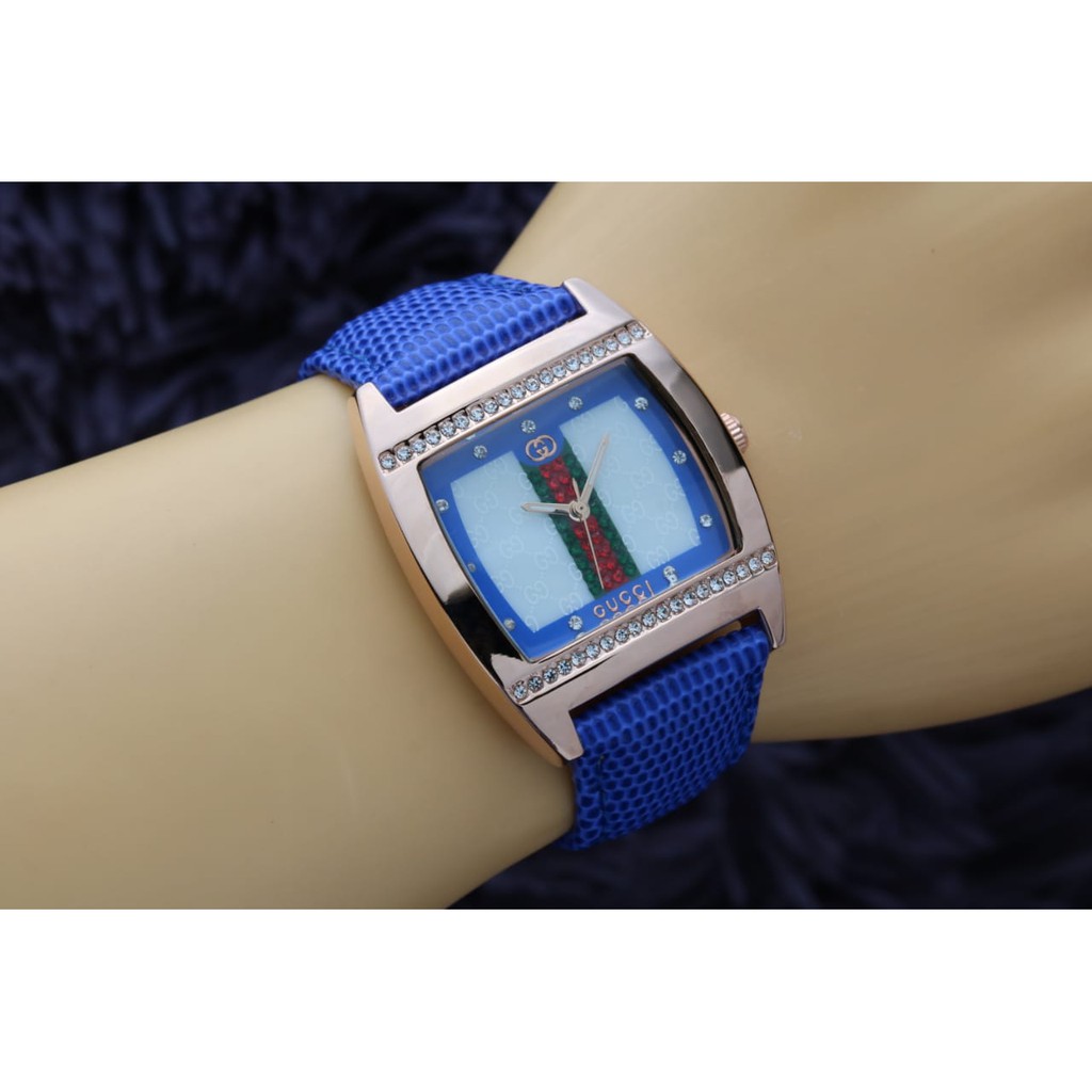 Jam Tangan Wanita Cewek Gucci Square Premium Tali Kulit