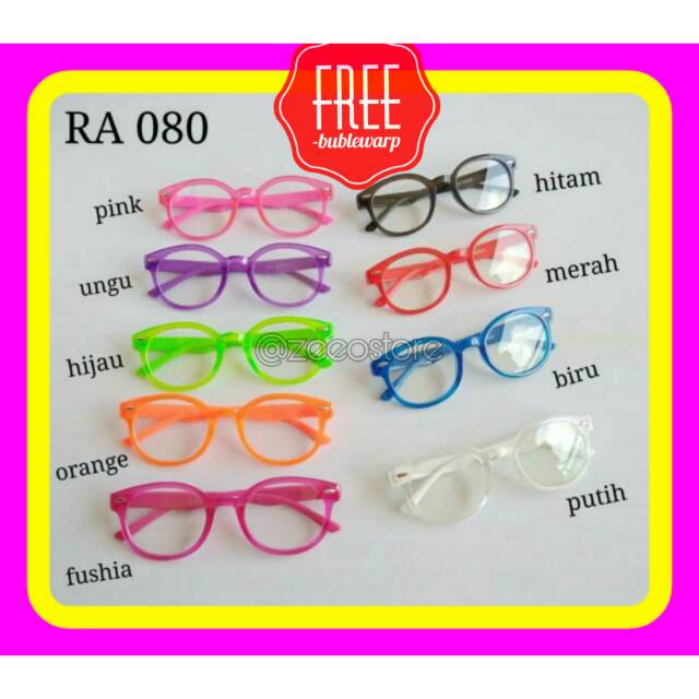Kacamata Anak Fashion Korea Frame Warna Lensa Bening RA 080 Kado Ulang Tahun Lucu dan Unik