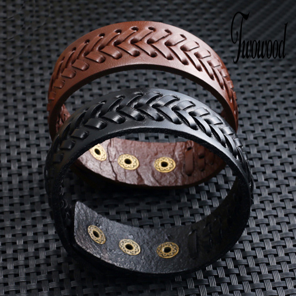 Gelang Bahan Kulit Imitasi Model Lebar Gaya Vintage Untuk Pria