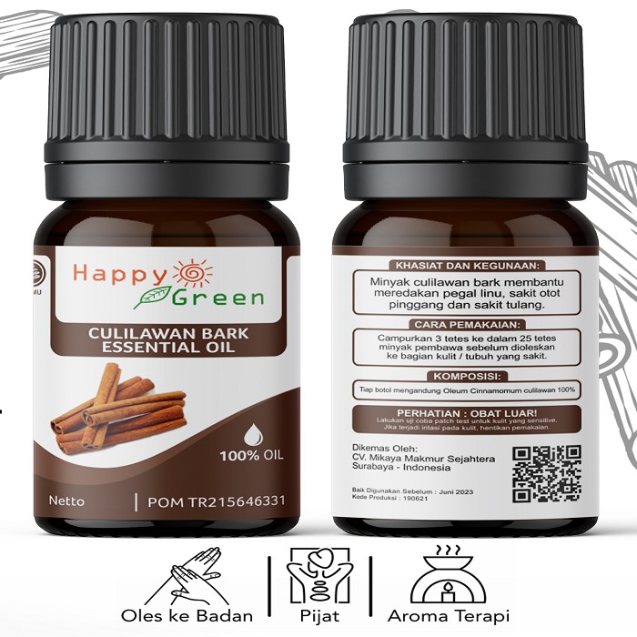 BPOM Happy Green Culilawan Bark Essential Oil - Minyak Atsiri Kayu Lawang Asli Garansi Uang kembali