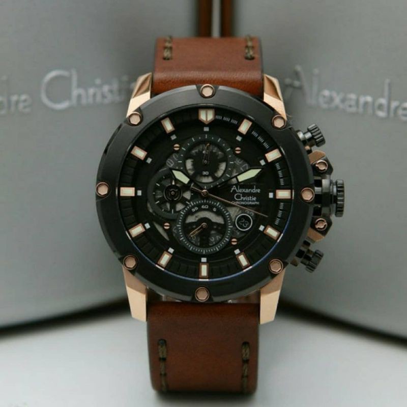 Jam Tangan Alexandre Christie AC 6564 Pria / AC6564 M Rose gold Brown Original