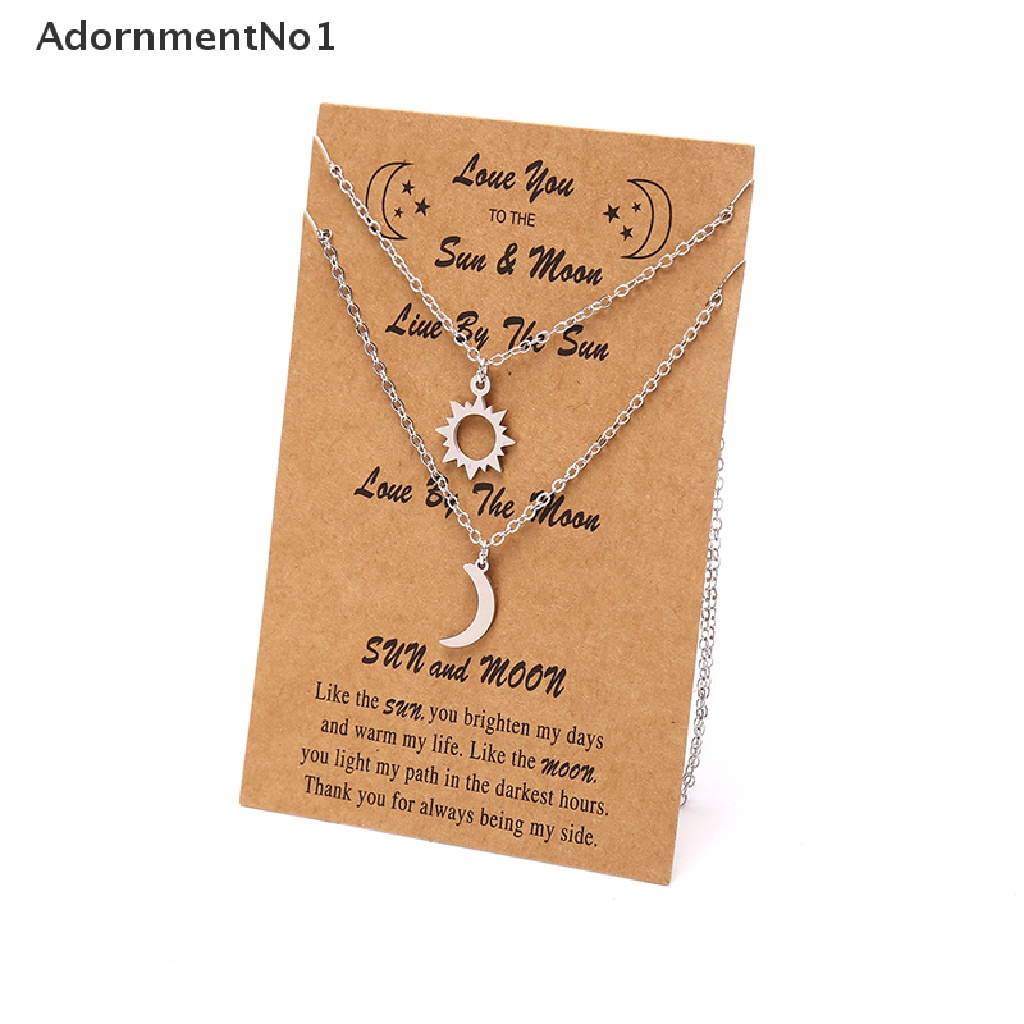 (AdornmentNo1) 2pcs / Set Kalung Rantai Stainless Steel Liontin Bulan + Matahari Untuk Pasangan / Pria / Wanita