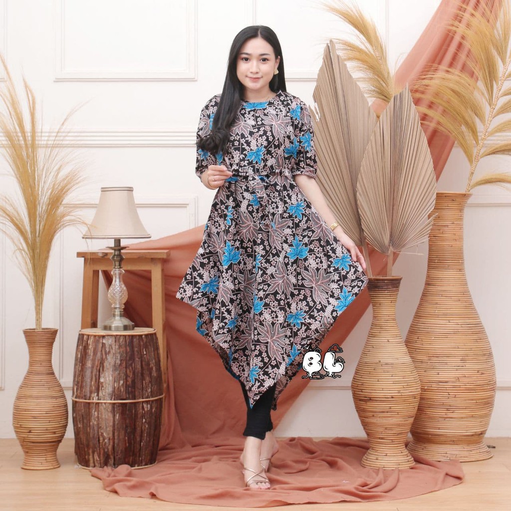 Tunik Batik Lancip Seragam Komunitas Kantor Formal Baju Kerja Katun Halus Motif Unik Dress Cantik 12