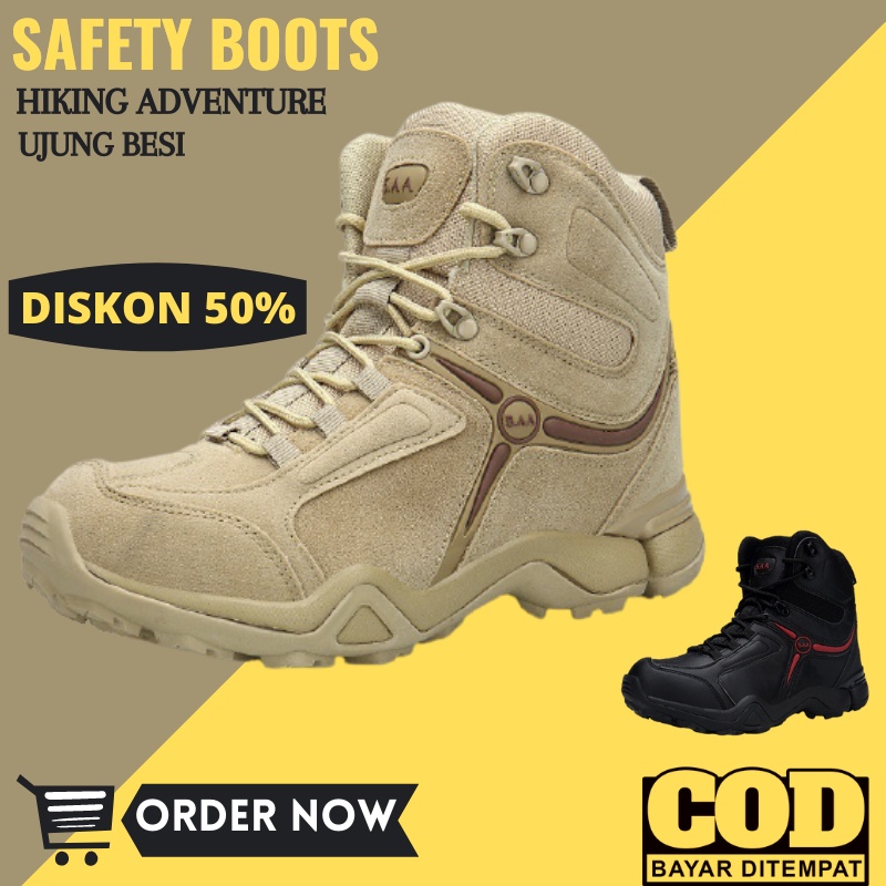 TURUN HARGA  - Sepatu Boots Safety Tactical Pria DLT 5AA Sepatu Pria Septi Ujung Besi Sepatu Gunung Outdoor