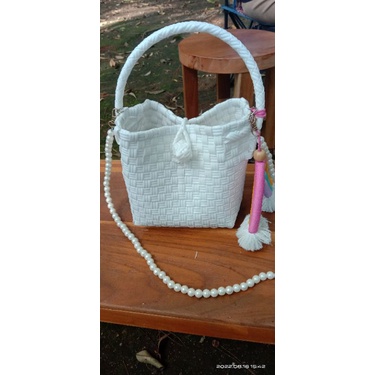 sling bag tas jali mini cube bag anyaman WARNA PUTIH