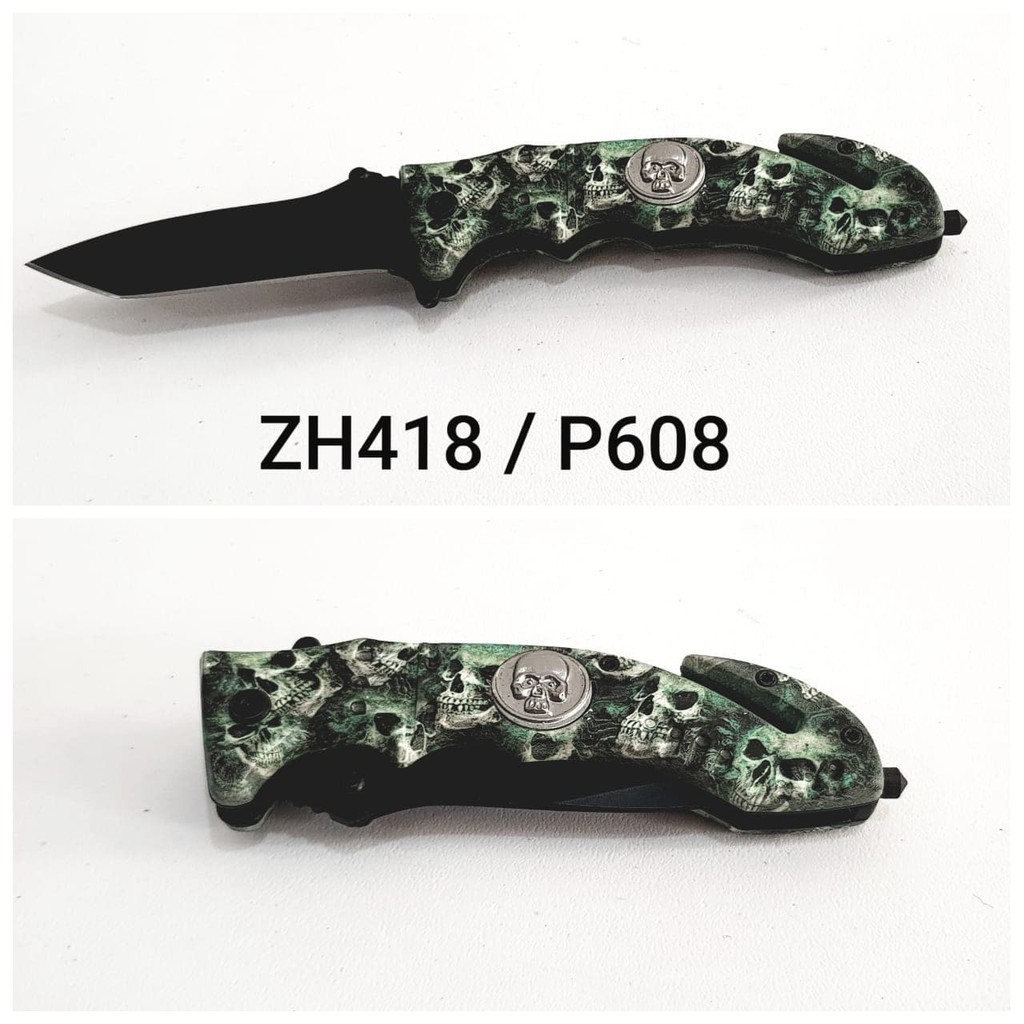 New Trend! PISAU LIPAT CK ZH418 P608 FOLDING KNIFE SKULL SURVIVAL OUTDOOR