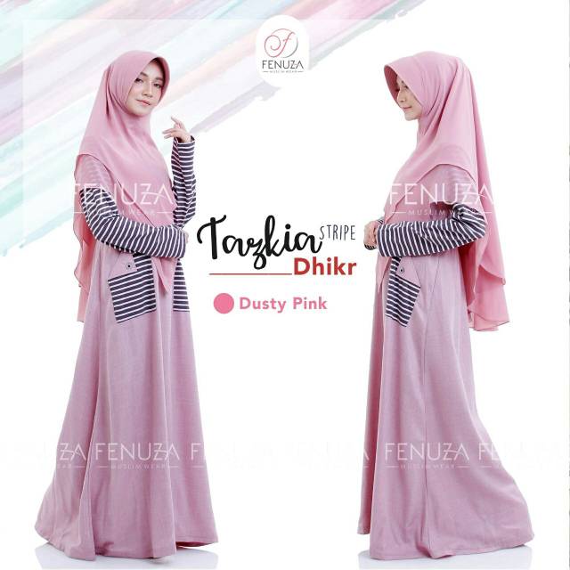 Fenuza gamis polos garis tazkia stripe dhikr