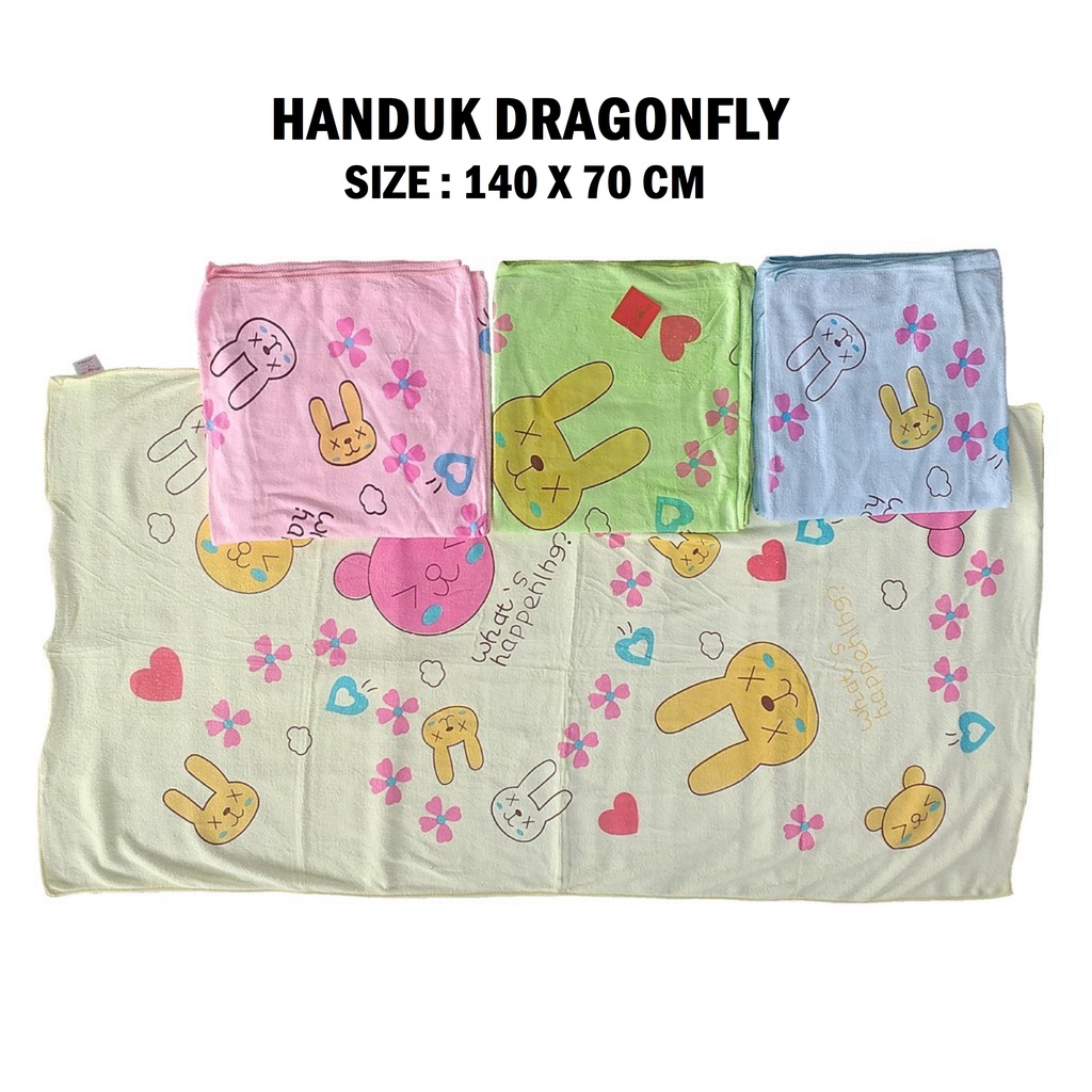 HANDUK MANDI BESAR BAYI ANAK DRAGONFLY UKURAN 70X140CM / KAIN MICROFIBER LEMBUT HALUS