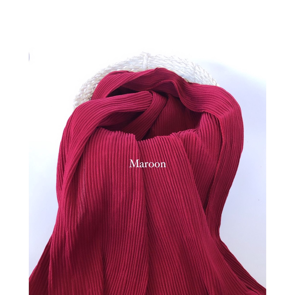 Pashmina Plisket full lidi 180x75 Hijab flisket Pashmina Plisket jilbab pleated shawl kerudung-Plisket Maroon