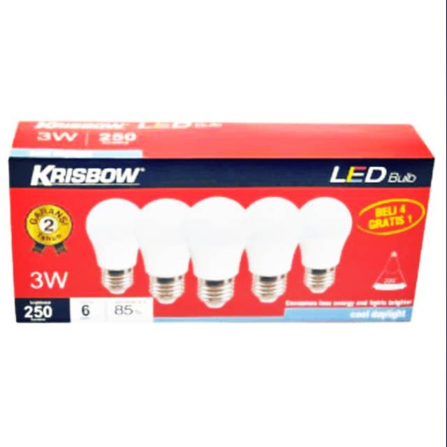 Krisbow bohlam lampu led 3watt set 5pcs