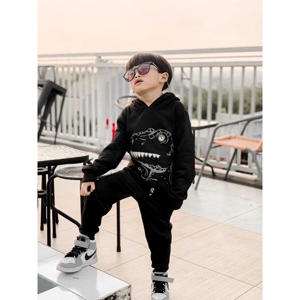 Baju anak 1-6 Tahun Laki Laki Motif T-rex Switer Hoodie Anak Kekinian