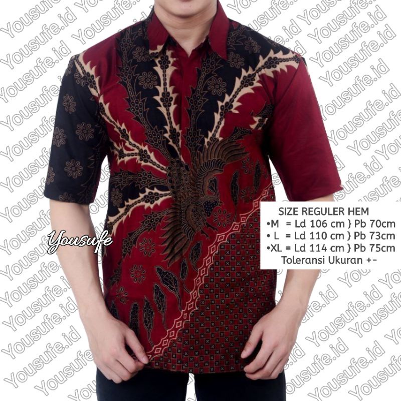 Batik Pria Lengan Pendek Merah Khas Nusantara Produk Pekalongan Bisa Seragam Pernikahan Acara Hajatan Nyaman Dipakai Terlihat Elegan Murah Tidak Luntur Cod Shopee Murah Kode MN01