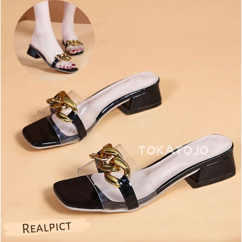 Sandal HEELS/Sandal Hak tahu wanita 3 cm terbaru mikarantai premium Sandal wanita hak tahu 3 cm kokop new fashion Sandal TOKATOJO SUMN07