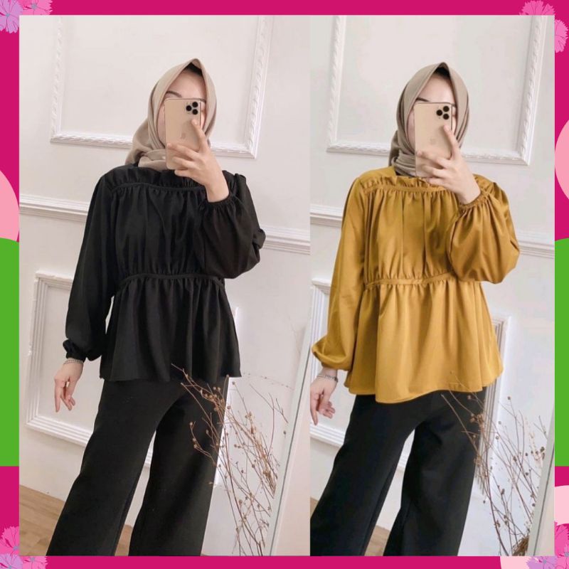 BLOUSE WANITA KOREA Atasan Blouse Kerut Serut Remaja Murah Terbari