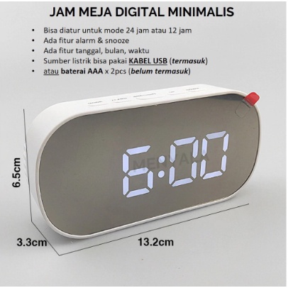 DT-6506 Jam Meja Digital Alarm Clock Mirror / Digital Smart Alarm Mirror Clock