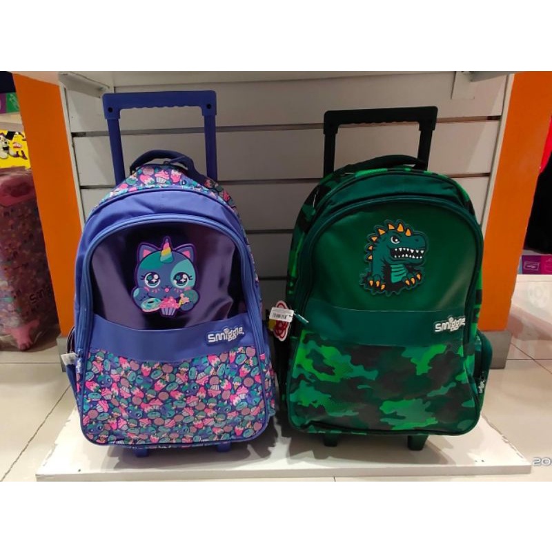 Smiggle Trolley Budz Purple Cat Green Dino tas troli