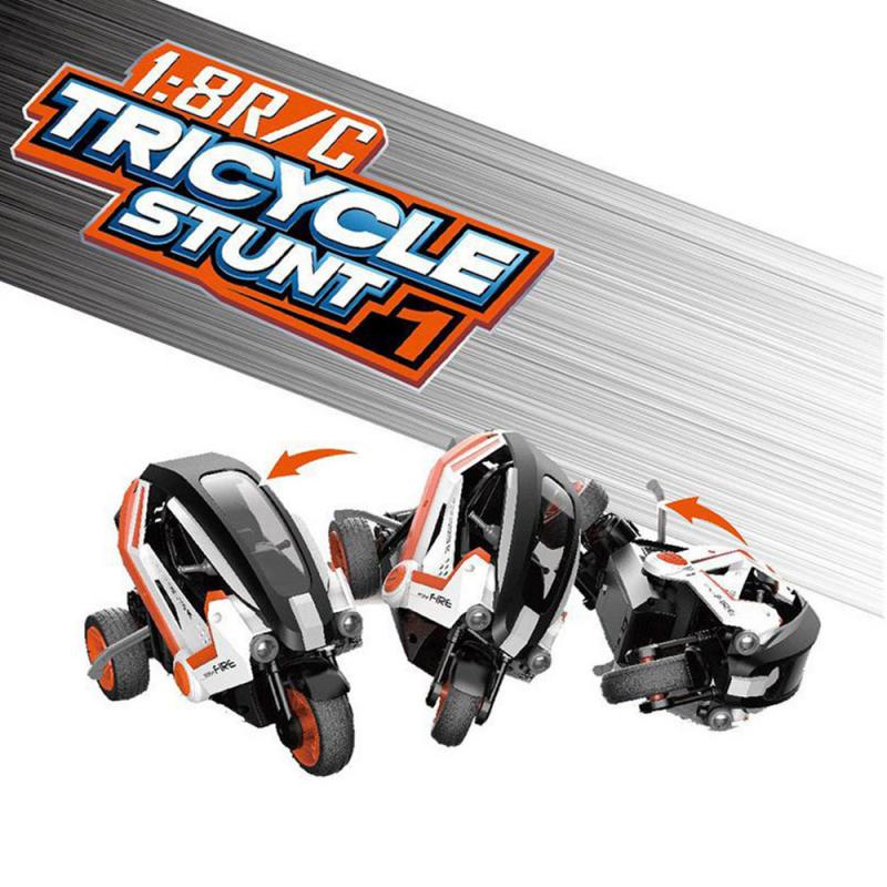 REMOTE CONTROL MOTOR FLIP FANCY STUNT TRICYCLE 1:8 RC MOBIL SEPEDA MOTOR 3 RODA 2.4 GHz