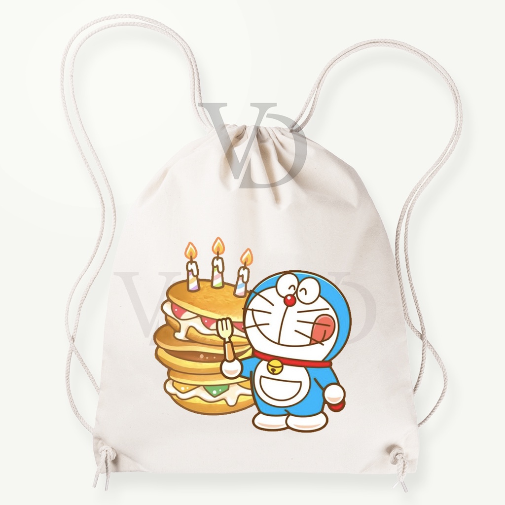 Tas Serut  kanvas  doraemon/ tas serut korea / tas lucu/ tas gendong kanvas / tas custom korea / tas motif animal