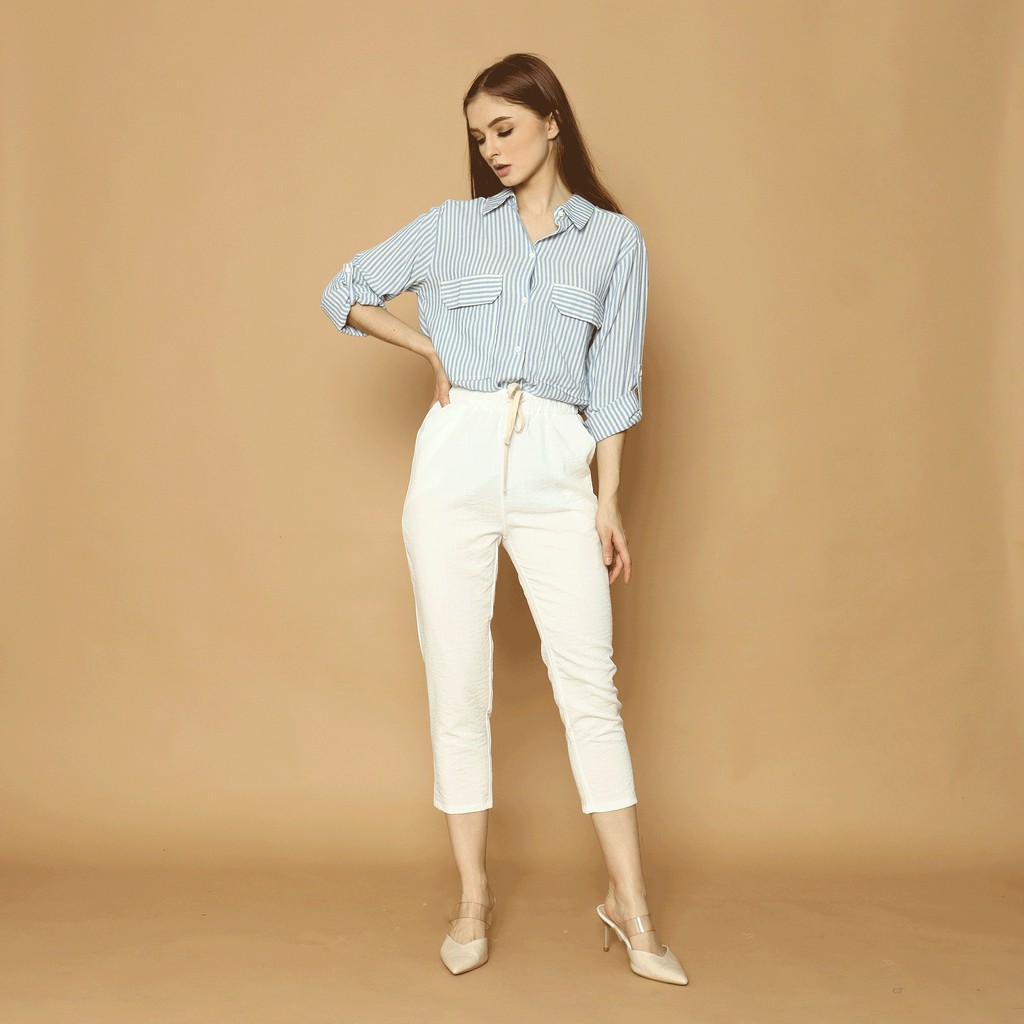 Cammomile 2101016 SF1093 Kemeja Lengan panjang wanita salur-7