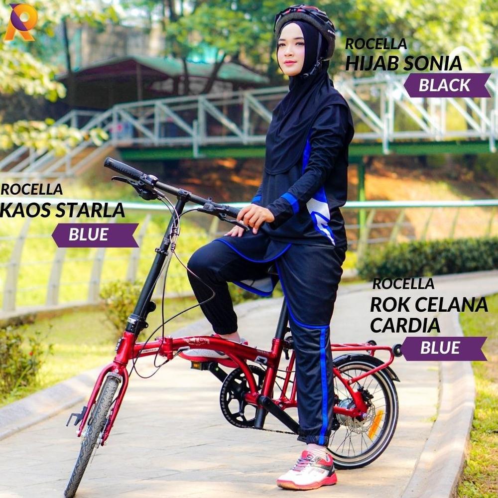 [PRODUK FATLJ] Baju Gowes Setelan Olahraga Sepeda Wanita Muslimah + Hijab | Kaos Rok Celana 2in1 ORI