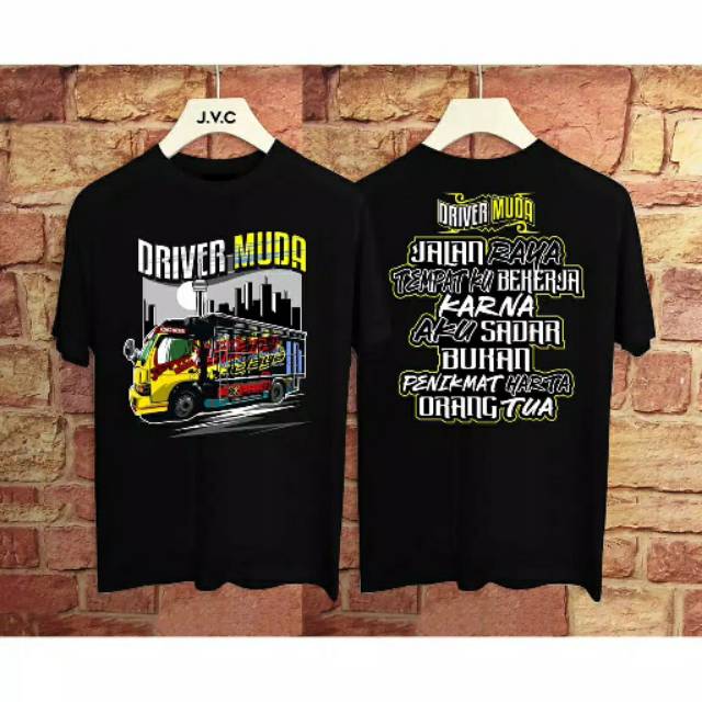 Fourfashion Kaos Pria Kaos Distro DRIVER MUDA JALAN RAYA Black FN169