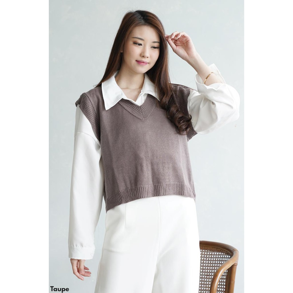 V neck Knit Vest  Rompi Rajut  Wanita  Shopee Indonesia