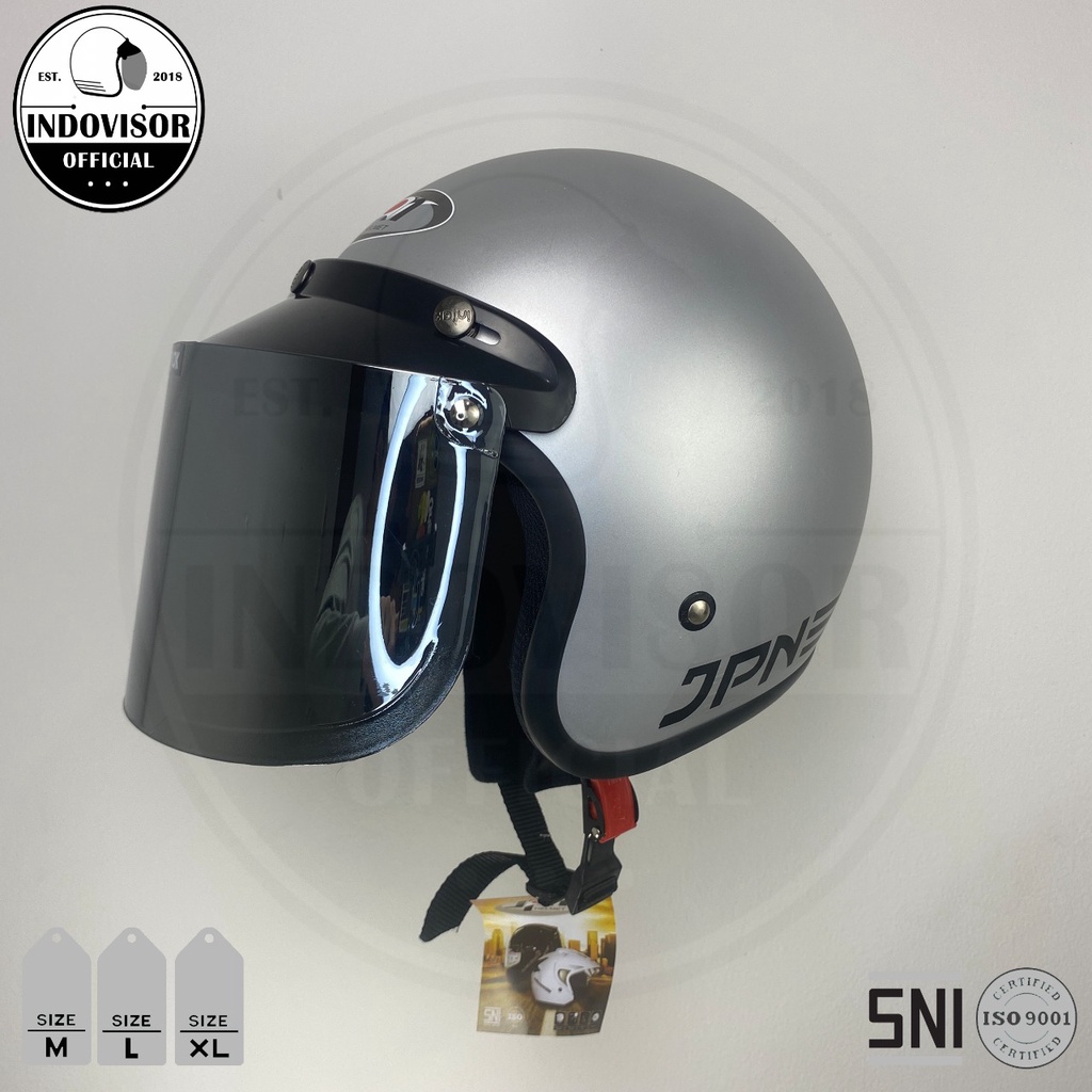 Helm Bogo JPN Retro Silver Doff kaca flat datar