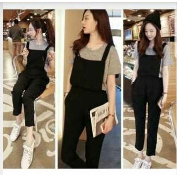 Mina Overall Set - PLUSS INNER - Baju Kodok Wanita - Ready Stock!! - Hitam