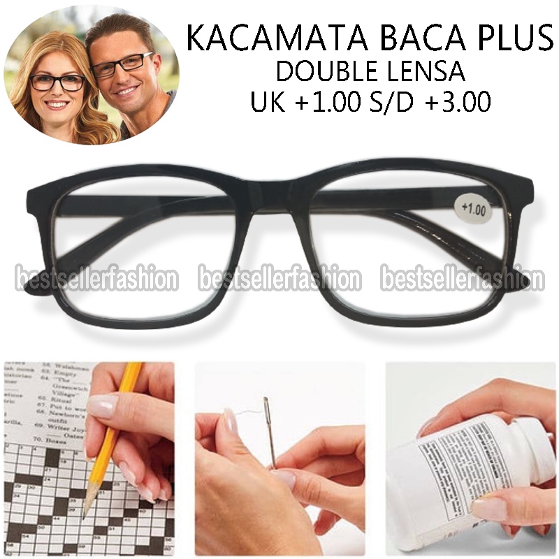 kacamata baca kacamata plus dobel fokus / 2 fungsi baca dan jalan ukuran plus +1.00 s/d +3.00 kacamata baca lensa kacamata rabun dekat unisex kacamata jarak dekat untuk perempuan dan laki laki