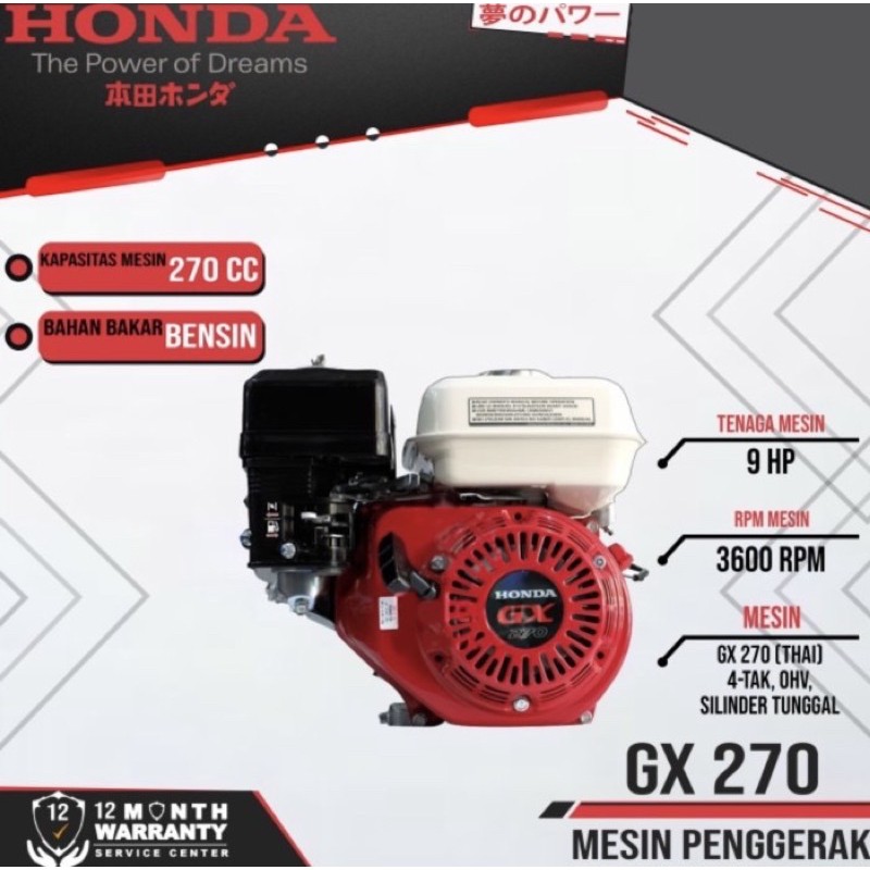 mesin serbaguna ASLI Honda GX 270 T2 Made In Thailand 9 HP Mesin Penggerak Bensin