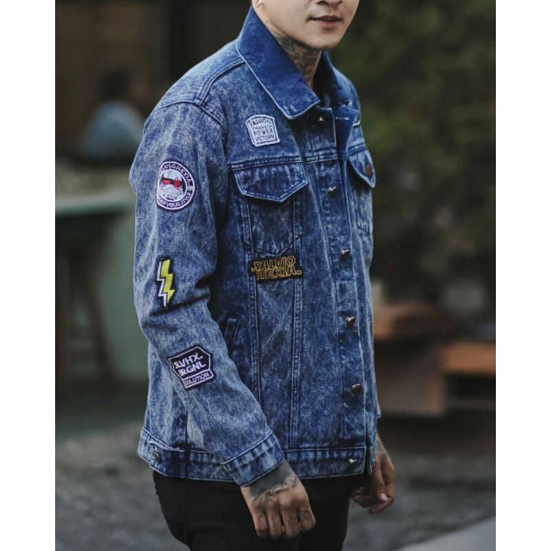 SALVIOHEXIA Jaket Jeans Denim Premium Jaket Sandwash Unisex