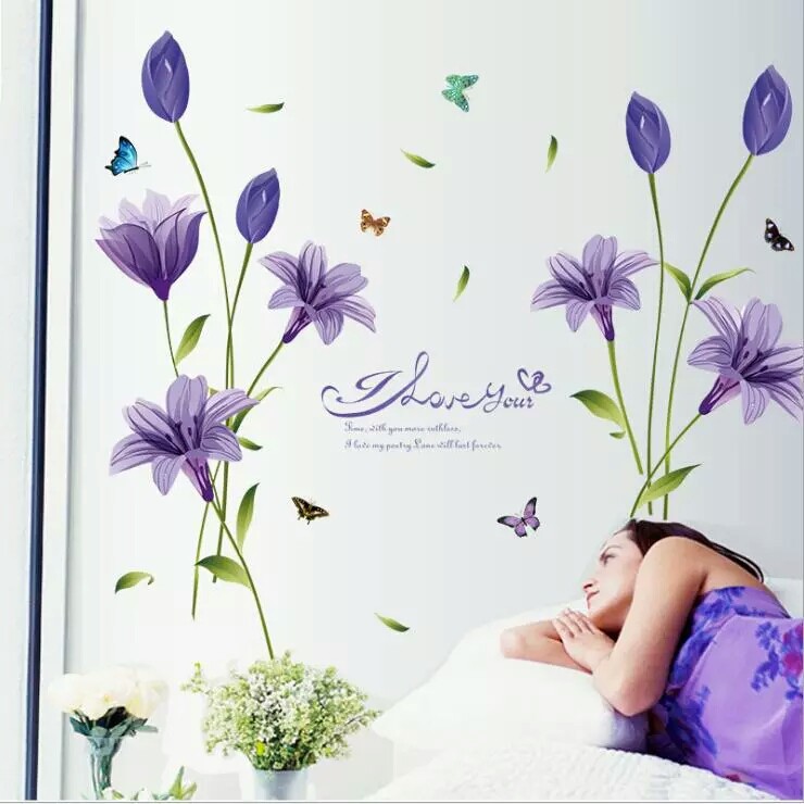 RELIZA WALL STICKER BUNGA LILY UNGU FLOWERS PURPLE SK9122B STIKER DINDING