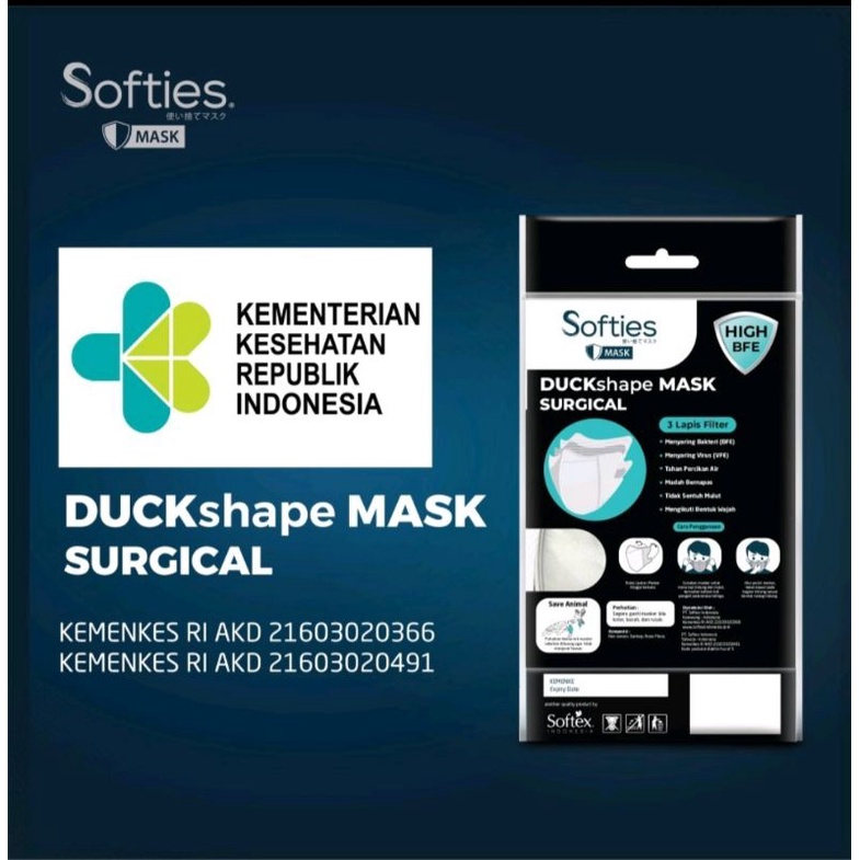 Masker Softies Surgical Duckshape 3ply isi 5 pcs