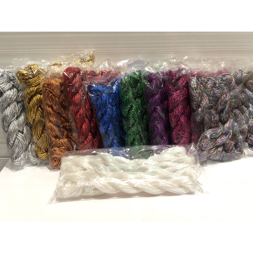 Tali umpan pancing metalik / tali metalik warna / tali souvenir isi 5 ikat