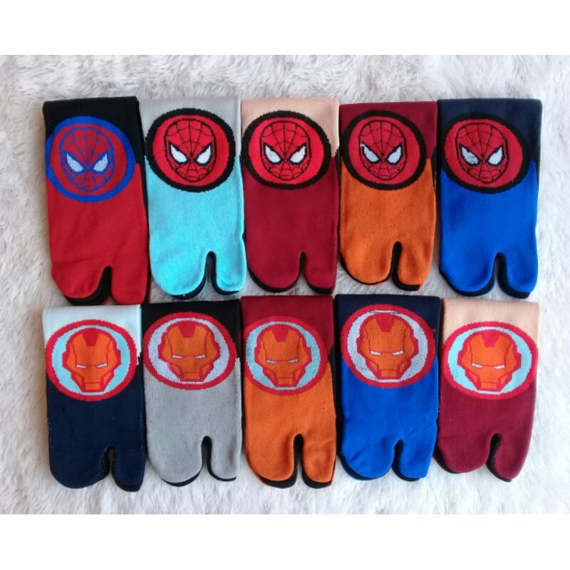 Kaos Kaki Jempol Anak Laki2/Cowok Motif Kartun Superhero, Superman, Batman, Spiderman, Captain America, Iron man (Murah, Panjang, Tapak Hitam)