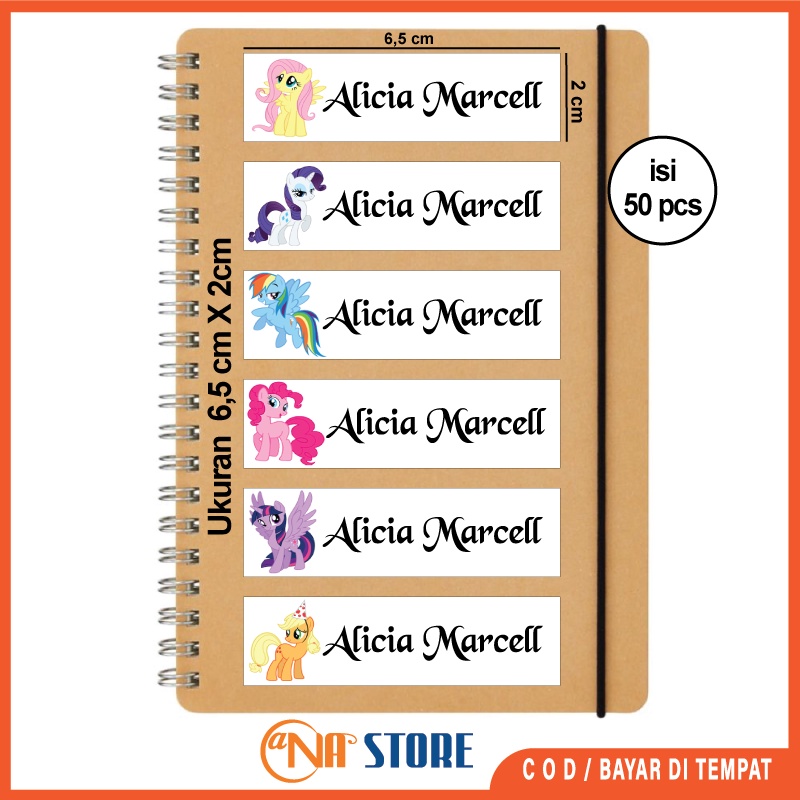 

50 Pcs Stiker Nama Anak Karakter My Little Pony Stiker Label Nama Buku Pelajaran Sekolah