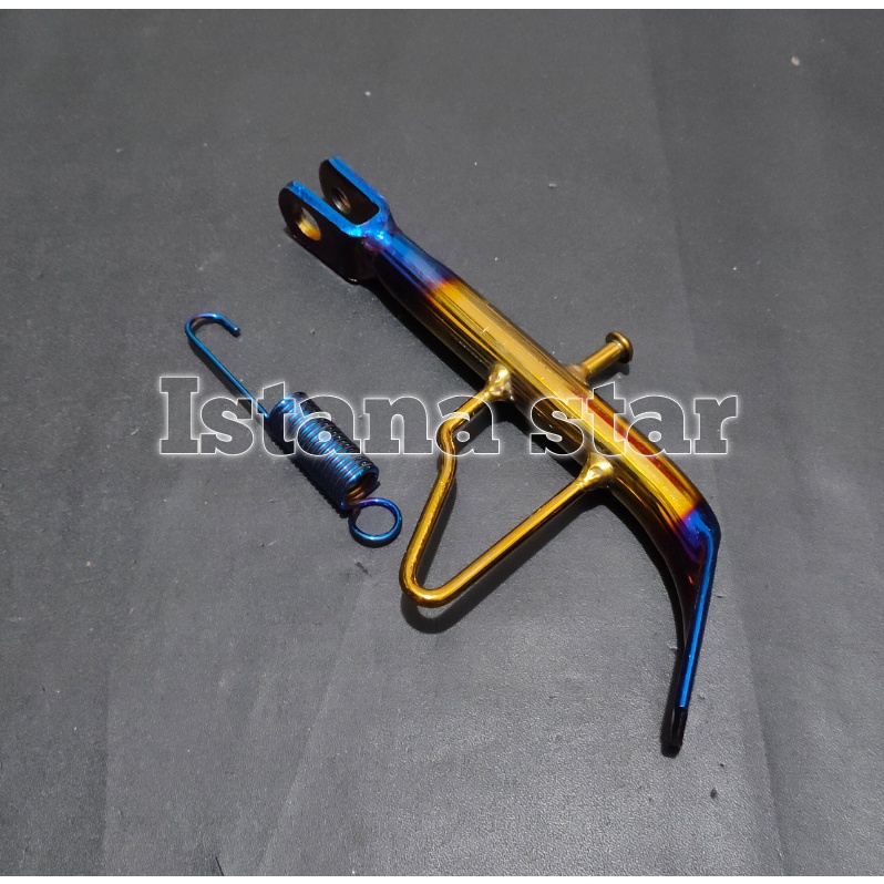 STANDAR SAMPING/CAGAK SAMPING/STANDAR 1 UKURAN RING 14 TWOTONE BLUE XXX CHROME UNIVERSAL MOTOR HONDA DAN YAMAHA