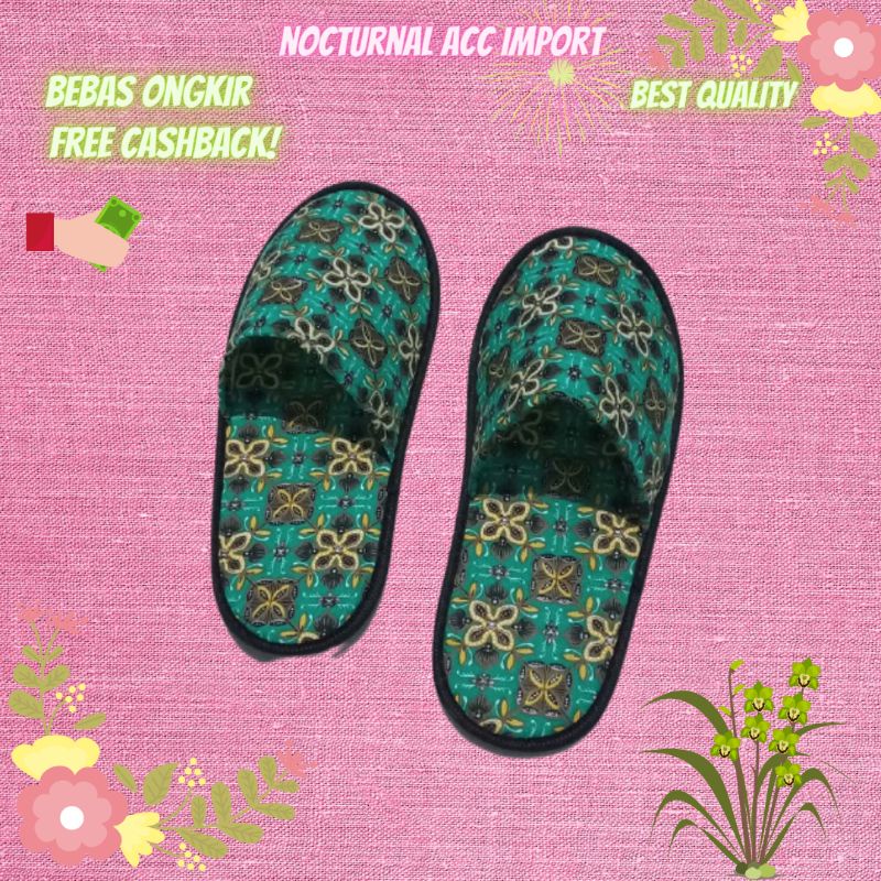 Sandal Hotel Batik Hijau Selop Pria Wanita Murah Empuk Nyaman Sandal Rumah