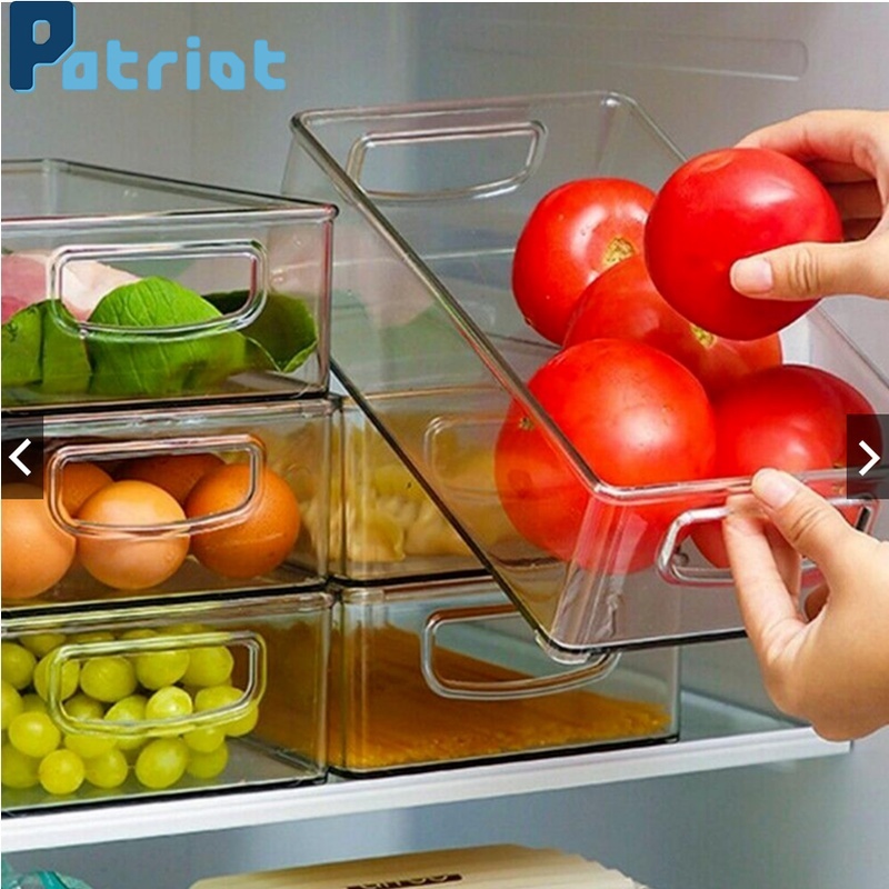 1PCS Refrigerator Organizer Stackable Boxes With Cutout Clear Plastic Handle Kitchen Organizer Accessories ,for Fridge, Kitchen, Pantry, Cabinets, Cosmetics and Countertops