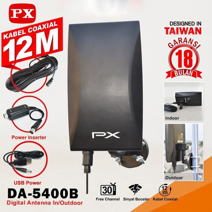 Antena Tv Digital PX DA 5400B + Kabel 12 meter &amp; Booster Indoor Outdoor