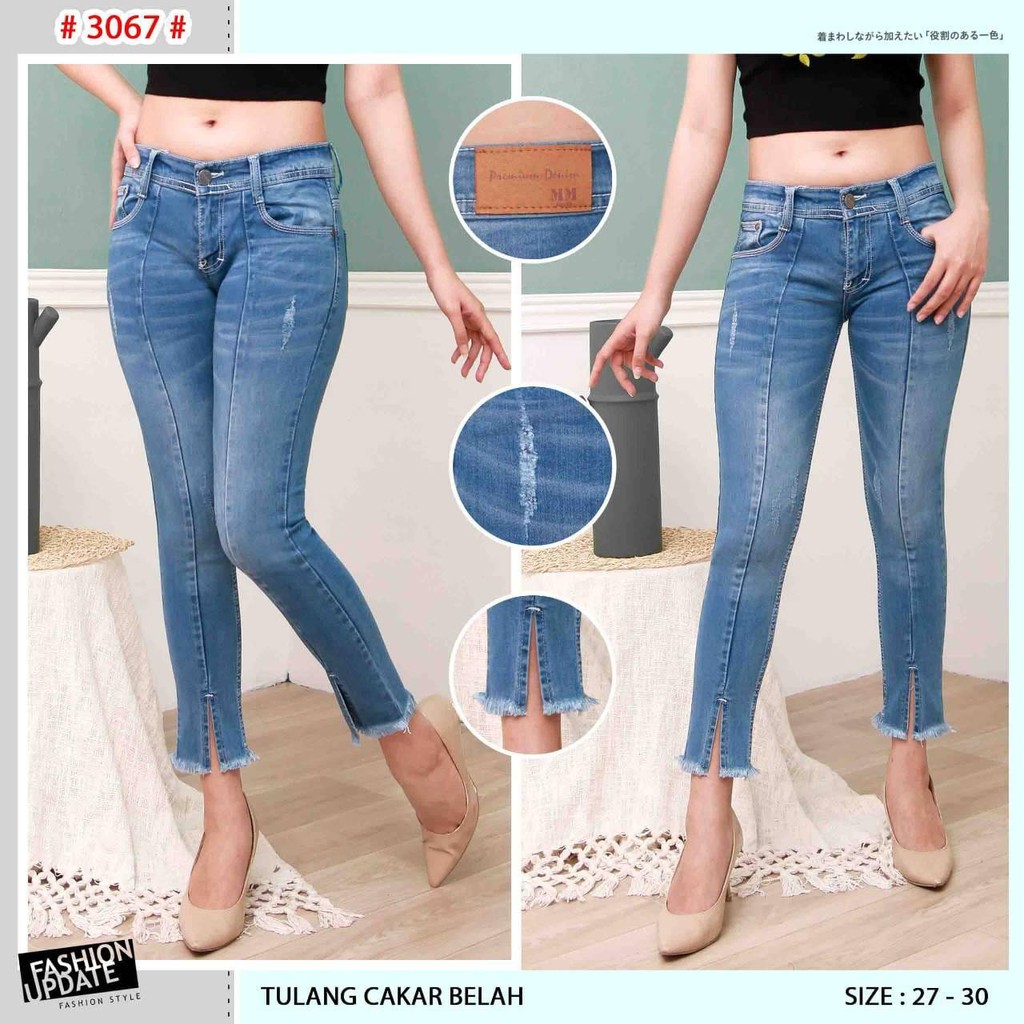 Celana Jeans Wanita Pensil 7/9 Tulang Cakar Belah Depan 27-30 31-34 Bisa Bayar Ditempat(COD)