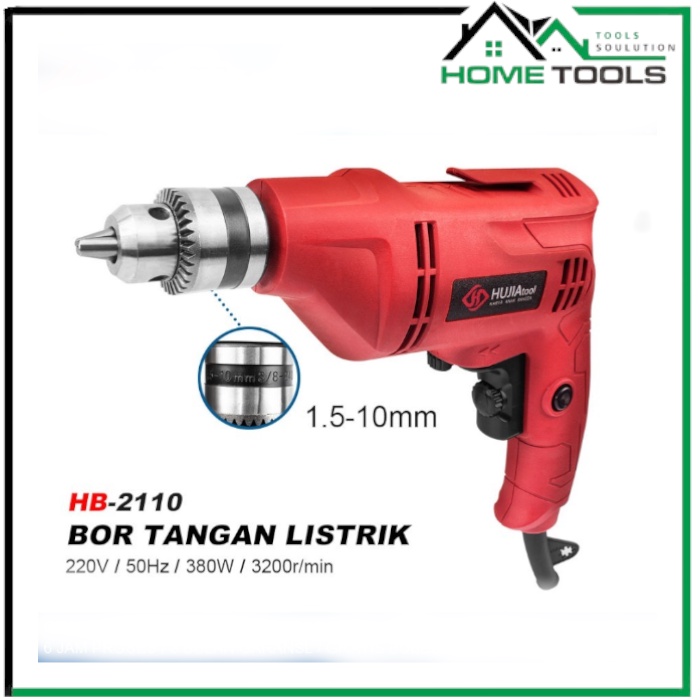 Electric Drill Bor Tangan Kayu Besi Listrik 10 mm Hujia Tools Keyles Chuck Tenaga Aligator Bisa Bola
