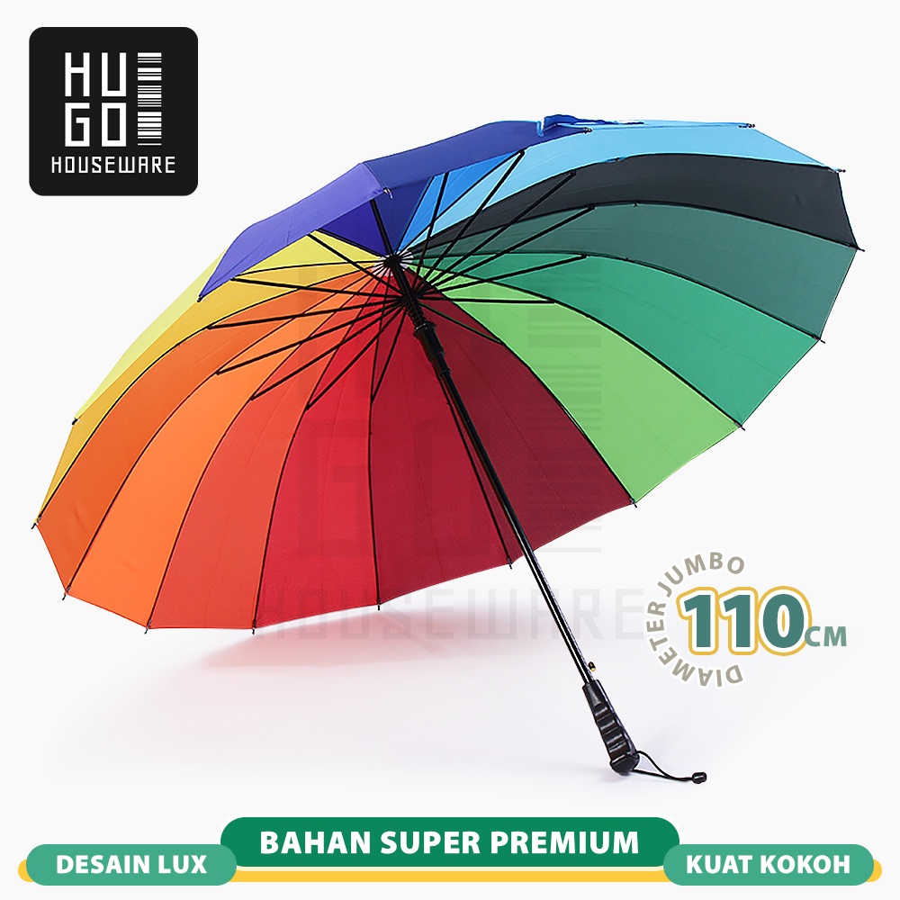 HUGOHOUSEWARE Payung Golf Pelangi Besar Jumbo Kuat 16 Jari Payung Rainbow