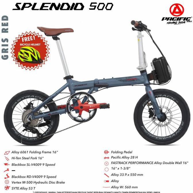 Sepeda Lipat 16 Inch Pacific Splendid 500 - Gris Red Kunestlestore